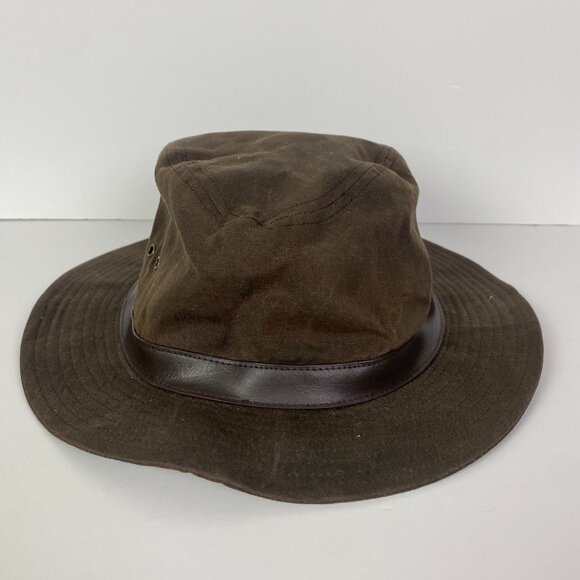Vintage Eddie Bauer Waxed Cotton Fedora Hat Brown Men's Size S/M - Picture 2 of 10